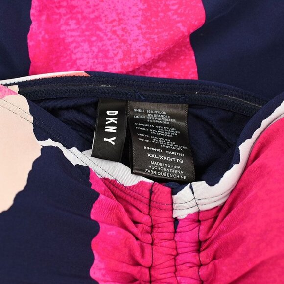 DKNY Women's Strapless Ruched Tankini Swim Top XXL Pink/Navy Abstract - Picture 2 of 2
